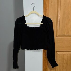 Aerie Cropped Black Long Sleeve Off the Shoulder Top Women’s Size Medium